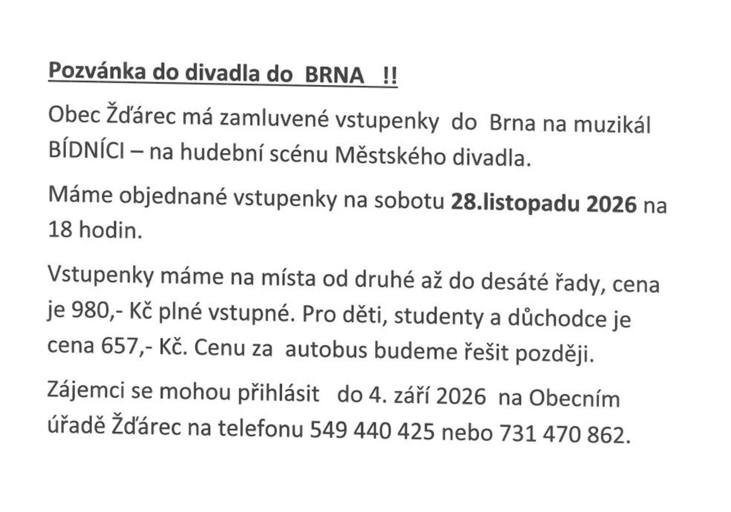 Obec Žďárec - Zájezd do divadla
